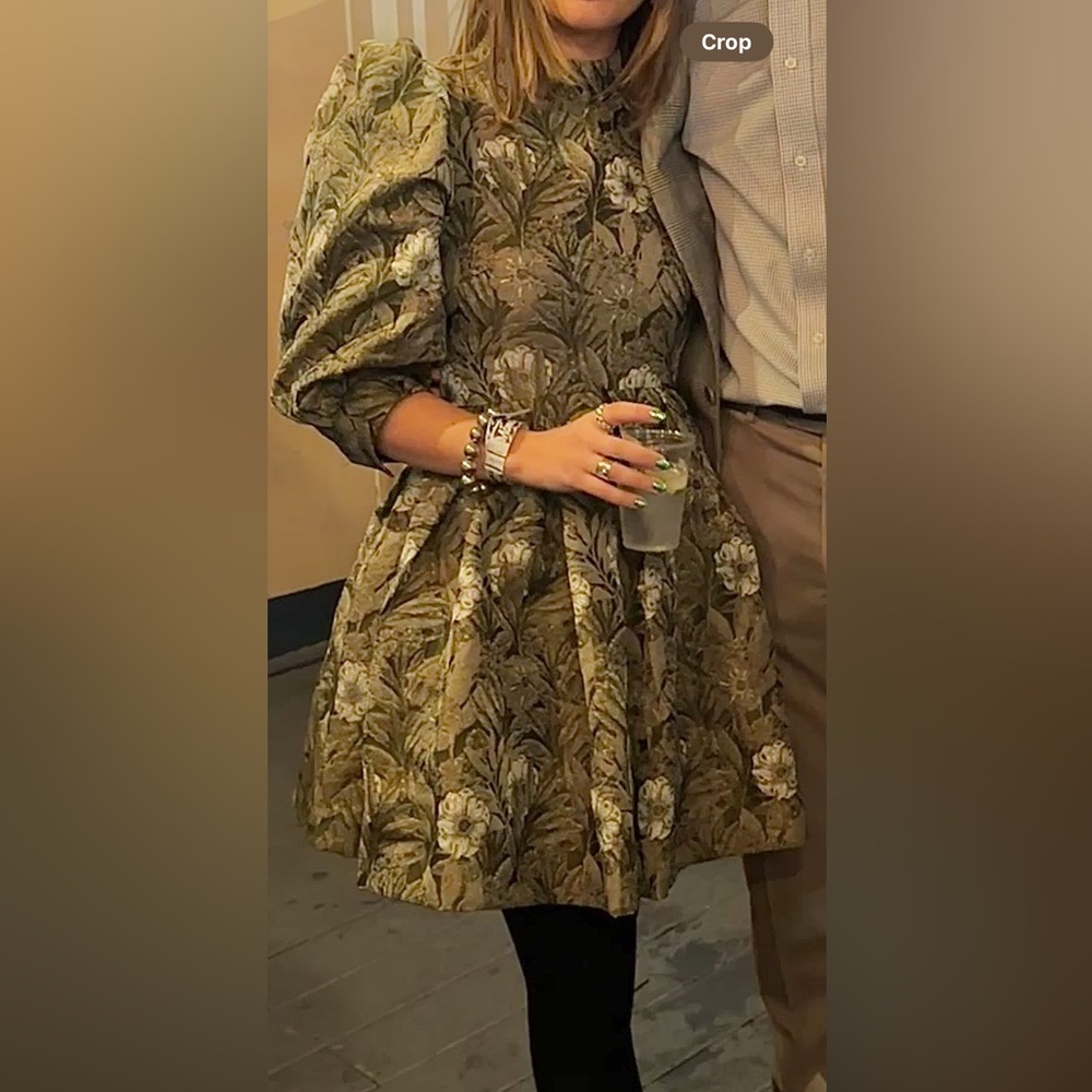En Saison Olive and White Jacquard Floral Mini Dress